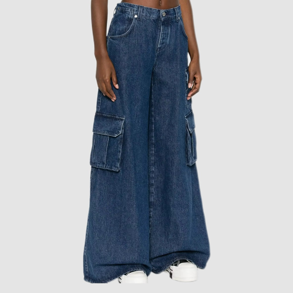 Deep Blue Baggy Denim Cargo Jeans