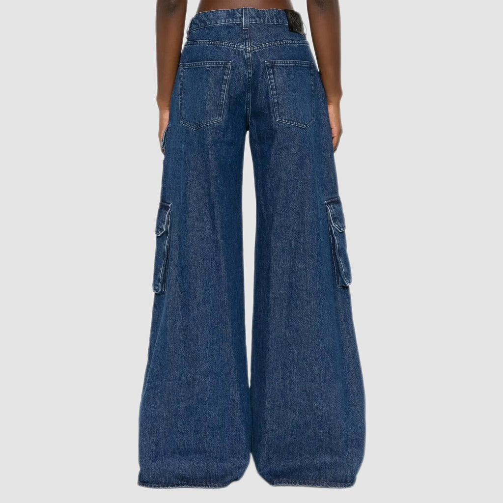Deep Blue Baggy Denim Cargo Jeans