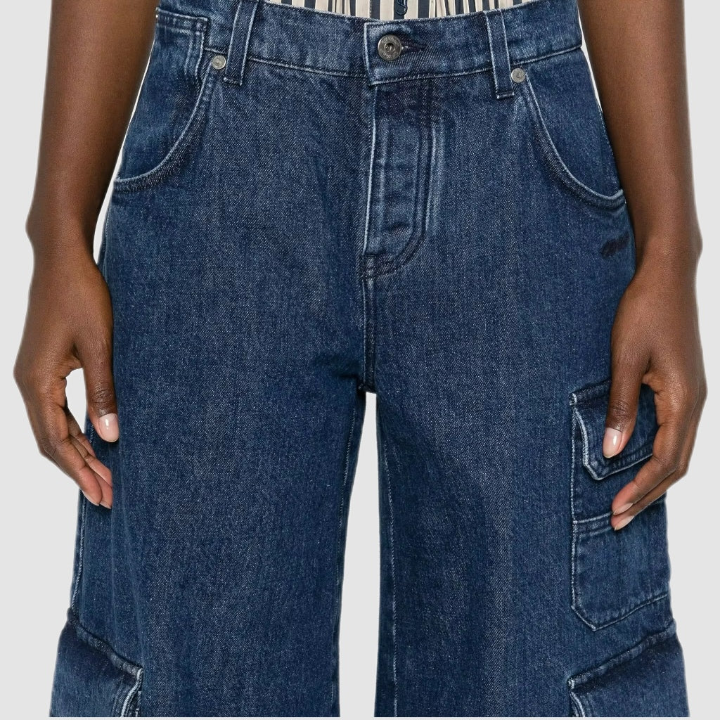 Deep Blue Baggy Denim Cargo Jeans