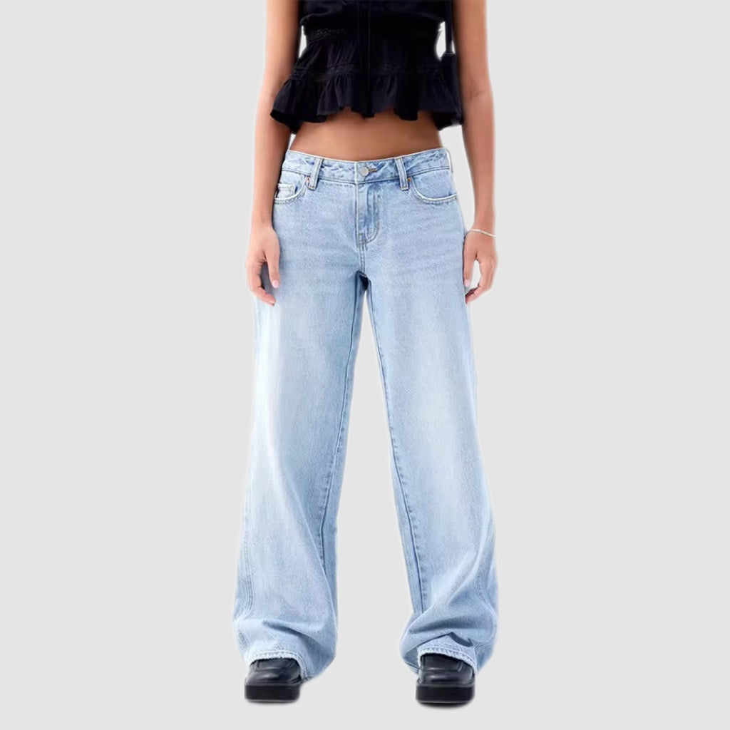 Mid-Waist Cherry Embroidered Baggy Jeans