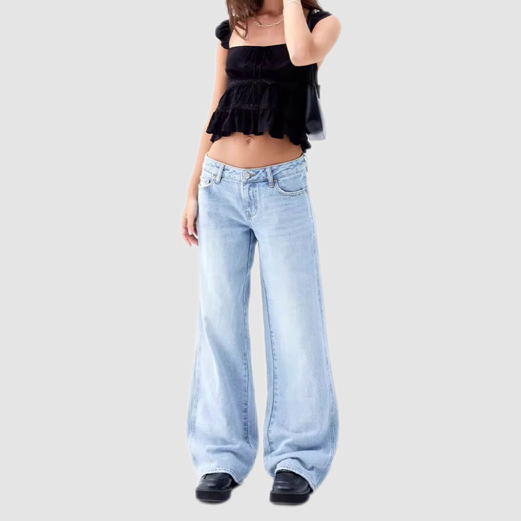 Mid-Waist Cherry Embroidered Baggy Jeans