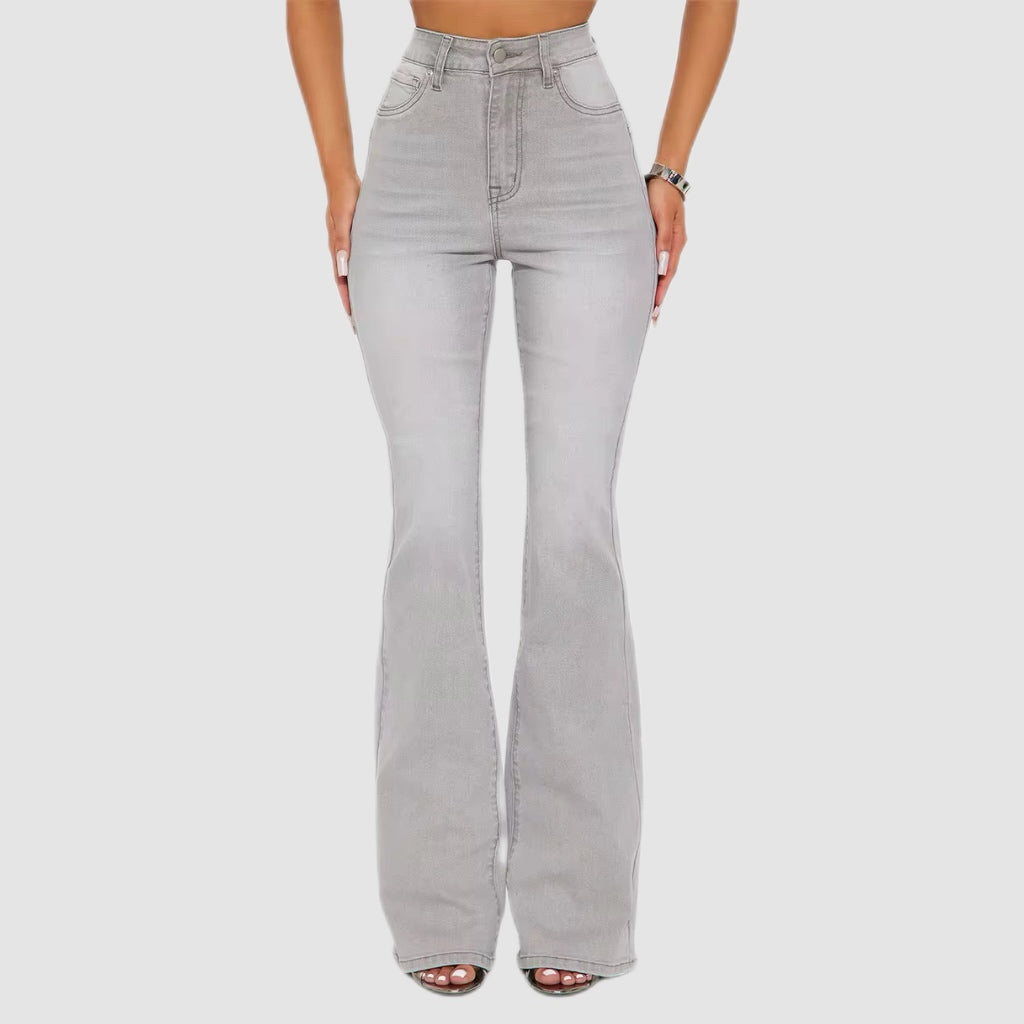 Grey Wash High-Waist Flare Jeans