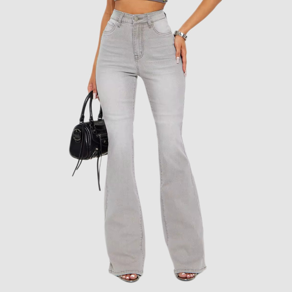 Grey Wash High-Waist Flare Jeans