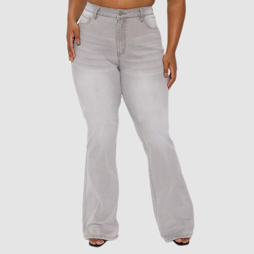 Grey Wash High-Waist Flare Jeans