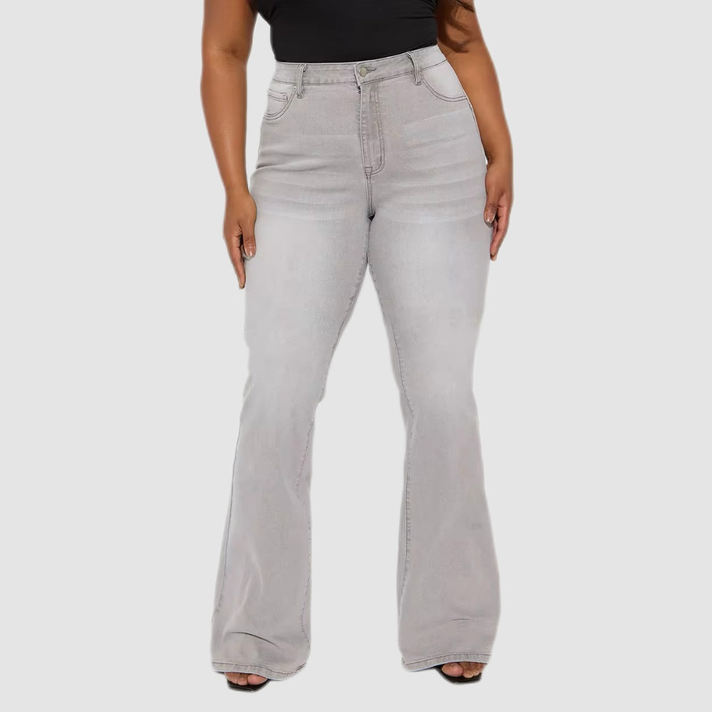 Grey Wash High-Waist Flare Jeans