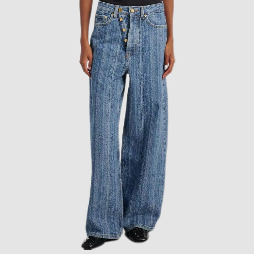 Wide-Leg Blue Striped Jeans