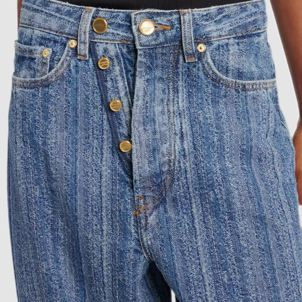 Wide-Leg Blue Striped Jeans