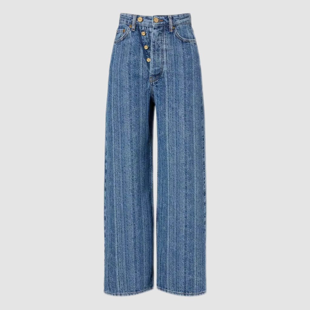 Wide-Leg Blue Striped Jeans