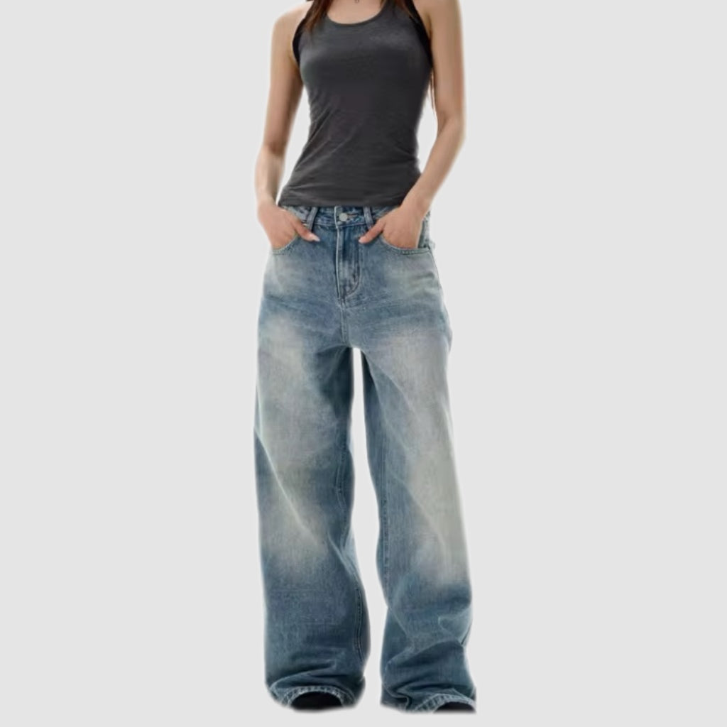 Mid-Waist Blue Wash Baggy Jeans