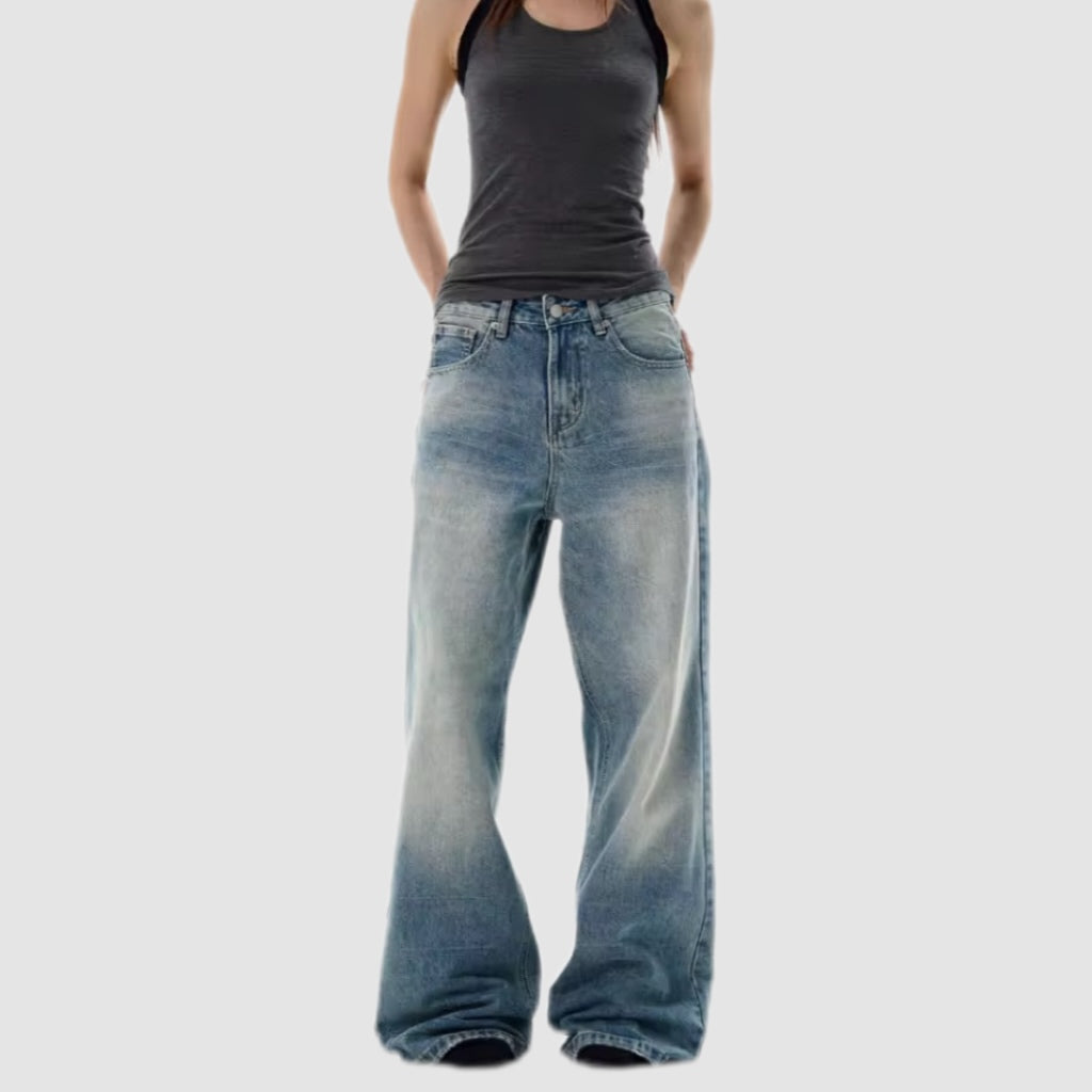 Mid-Waist Blue Wash Baggy Jeans