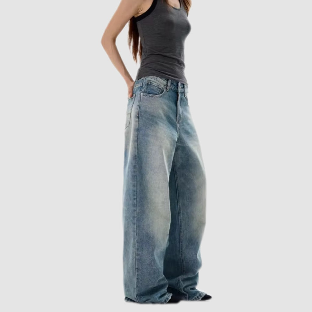 Mid-Waist Blue Wash Baggy Jeans