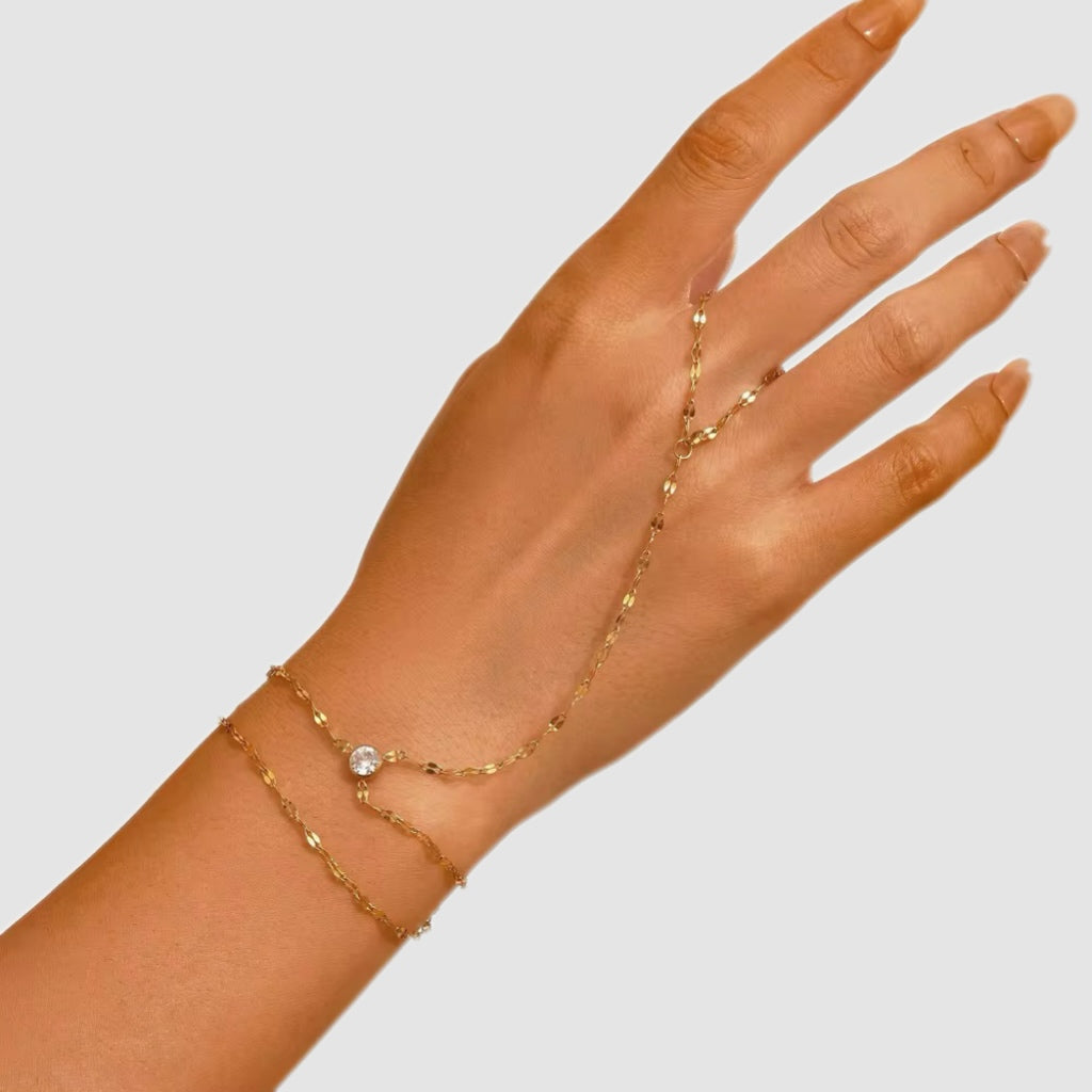 Stainless Steel Gold Hand Chain Bracelet