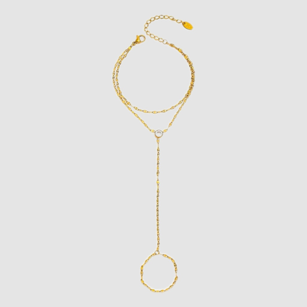Stainless Steel Gold Hand Chain Bracelet